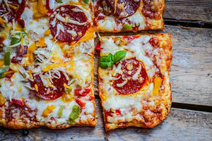 Homemade Pizza with Grilled Peaches and Balsamic Vinegar