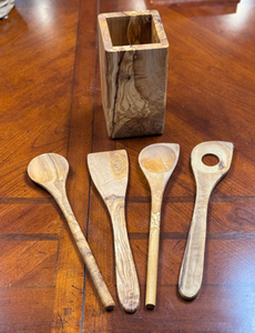 Authentic Olive Wood "Spoons & Holder"